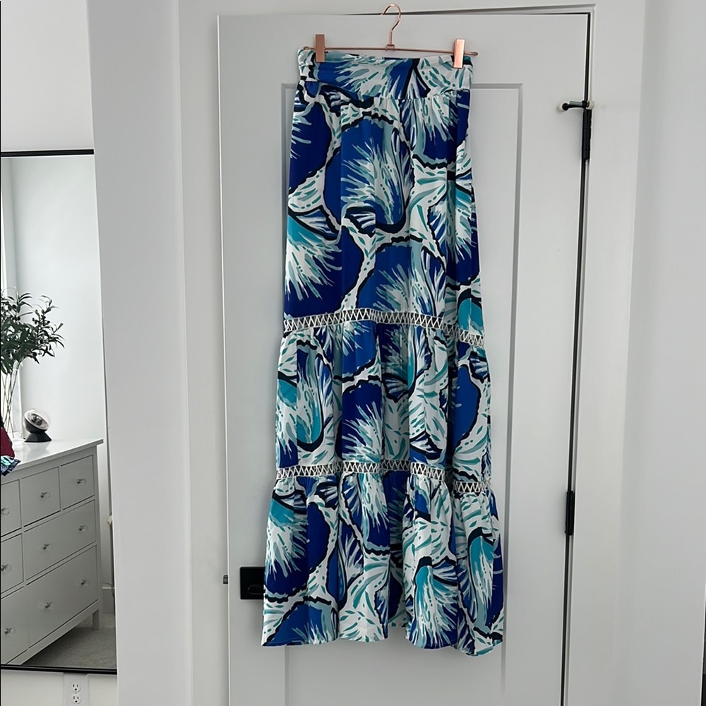 Southern Frock Blue and White Shell Patterned Maxi Skirt